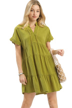 Umgee Linen Mini Dress with Delicate Scallop Trim