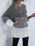 Women's Oversized Sweater Color Block Stripe Knit Round Neck Long Sleeve 41c52a2a724d482b8a63416c706bb42d-Max-Origin Trendsi