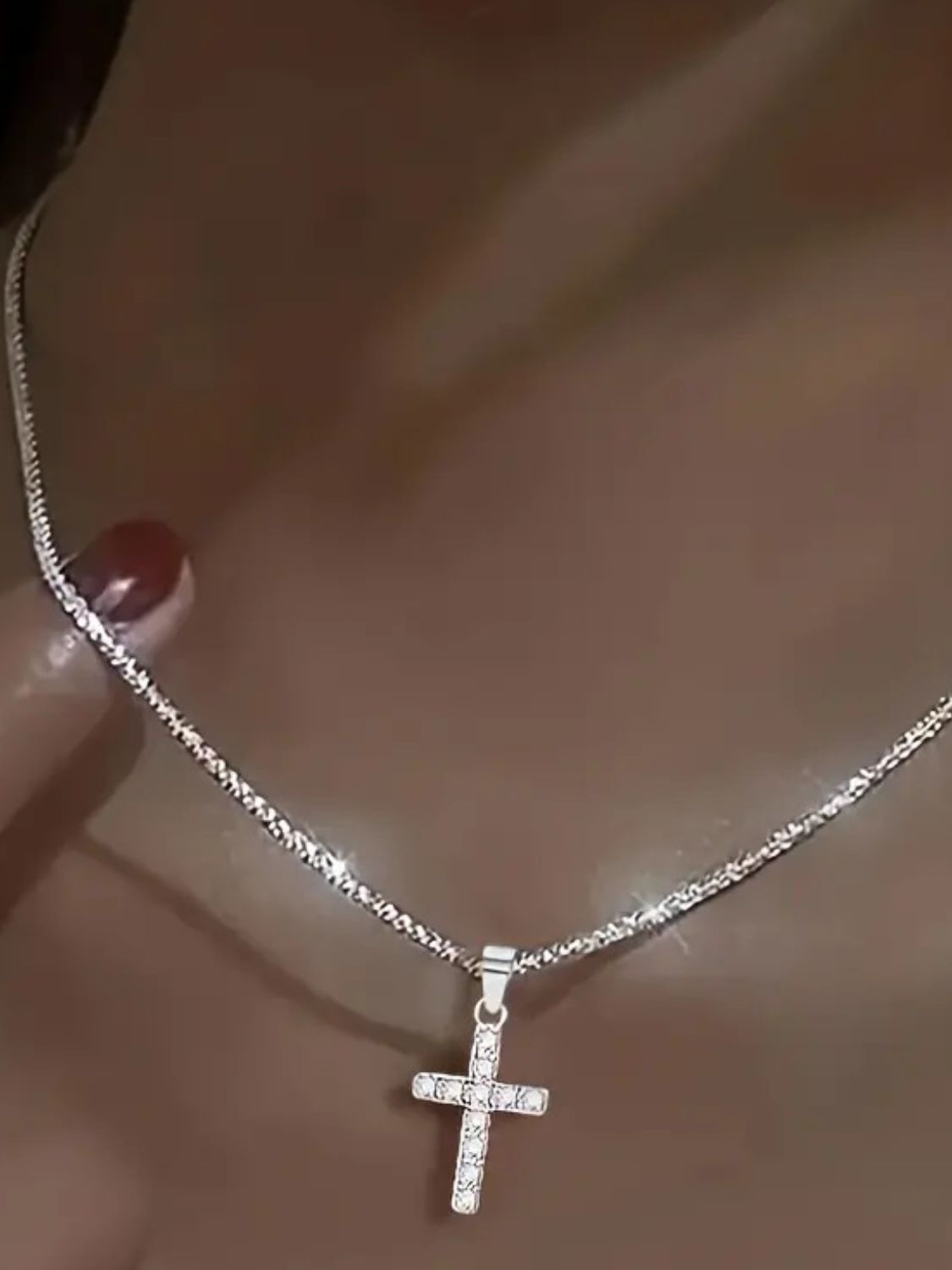 Cross Chain Necklace 925 Sterling Silver Women Jewelry Silver One Size 41c838e0-33ac-4537-95ba-9dabd8837f72-Max Trendsi