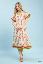 Umgee Midi Dress Ecru Floral Border Tiered Cotton Short Puff Sleeves 41e8d480-6890-4538-a264-79d132299595-Max-Origin Trendsi