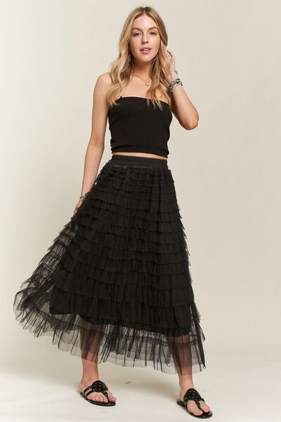 ADORA Mesh Midi Skirt Black Elastic Waist Layered 41f1b685-914b-4b83-87ab-c4a88672d51b-Min Trendsi