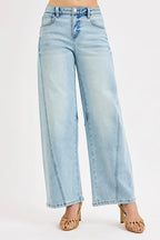 RISEN Women's Barrel Jeans Mid Rise Fit Light Washed Denim Pants 41f281466962488187af1f213b017bb6-Max-Origin Trendsi