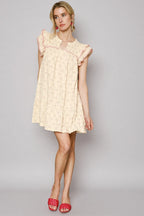 Umgee Mini Dress Pink Cream Bow Print Ruffled Cap Short Sleeve Ruffled PINK CREAM 41f52384-c641-4764-b998-72fdae36668c-Max-Origin Trendsi