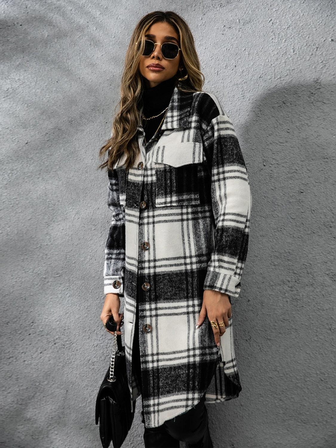Plaid Coat Collared Neck Long Sleeve Pocketed Outwear 41f5388b-27fc-4f9e-82f2-410d6aaae77e-Max Trendsi