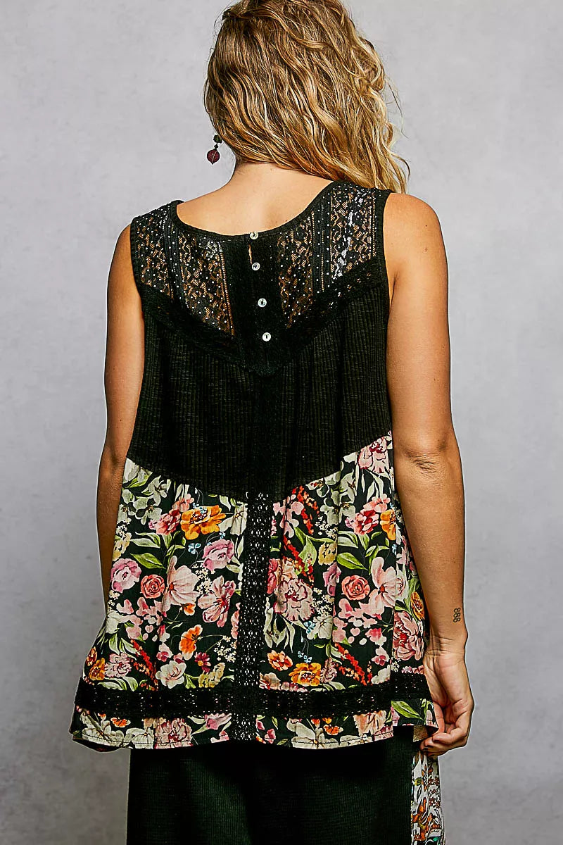 POL Tank Top Black Floral V-Neck Lace Detail Ruffle Sleeveless Blouse 41f98a88-57fc-47dd-aa60-6099267785a4-Max-Origin Trendsi