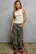 POL Vintage Floral Print Slim-Fit Knit Tank with Raw-Edge Details