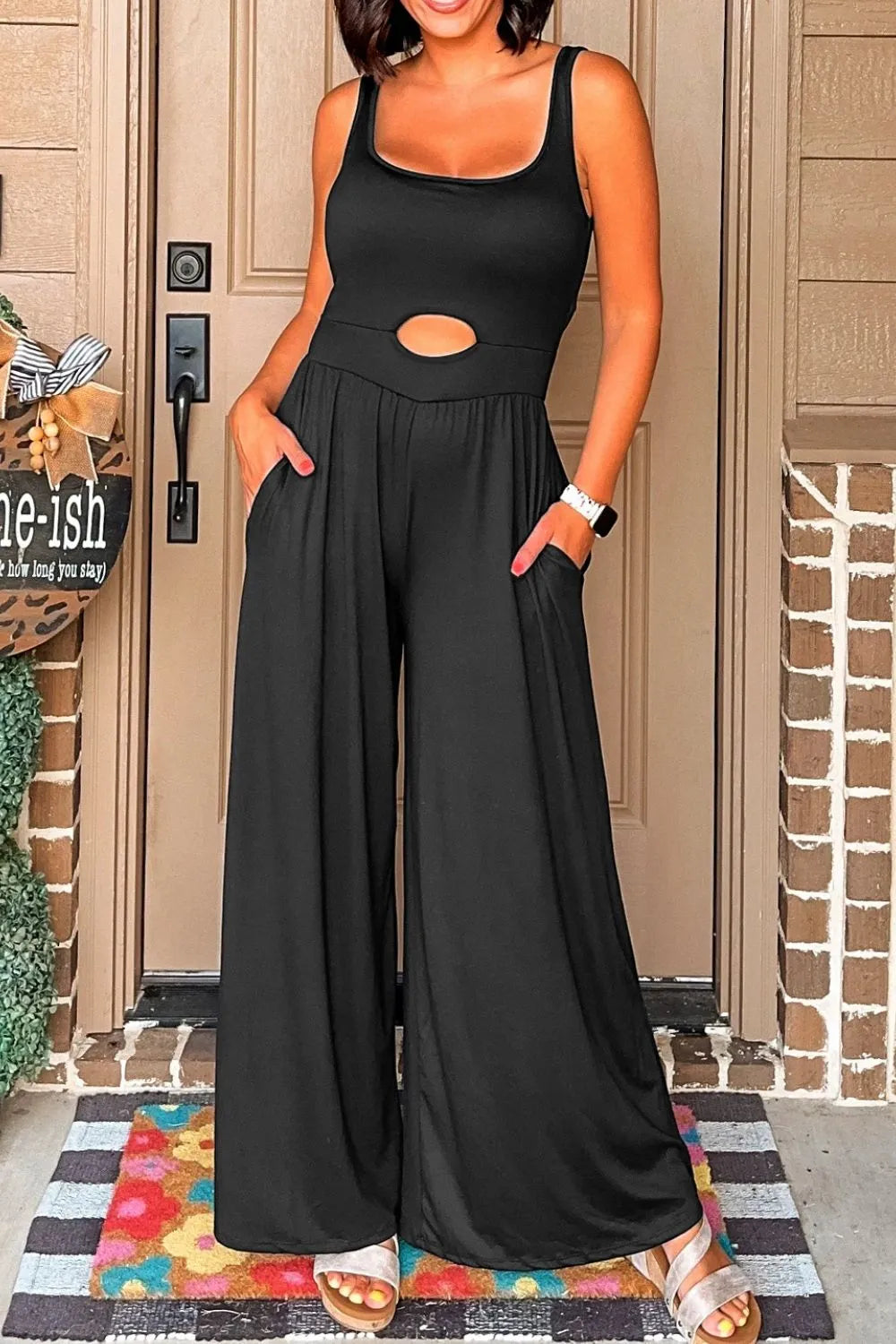 Black Jumpsuit Cutout Scoop Neck Wide Strap Wide-Leg Pocketed Overall Black 41fe9a78-428f-4686-8ccd-233a8d7bdde3-Max-Origin Trendsi