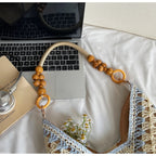 Women's Beach Crochet Shoulder Bag Medium Wave Knit Woven Blue Handbag
