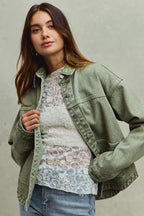 SO ME Womens Denim Shacket Olive Vintage Washed Button Twill Outwear 42026dad304d4976828ebc69fafdc487-Max-Origin Trendsi