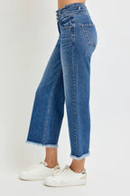 RISEN Women's Crop Jeans High Rise Wide Leg with Wide Band Detail 4202b819e9294b5eb88f84cbaee273cf-Max-Origin Trendsi