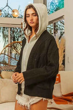 BiBi Knit Hoodie Rhombus Sweater Jacket