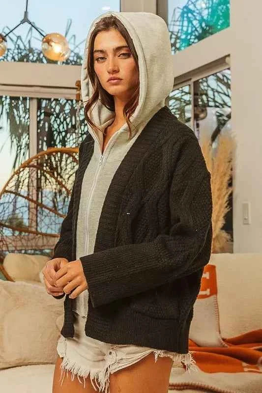 BiBi Knit Hoodie Rhombus Sweater Jacket