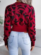 Leopard Women Sweater Cropped Round Neck Long Sleeve Soft Knit Pullover 42064f11-8133-4629-b5f4-11aaaeb7ca92-Max Trendsi