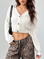 Women's Cropped Cardigan White Button-Up Knit Long Sleeve White 4222b771-8205-427c-a2ad-d048b6a419bd-Max-Origin Trendsi