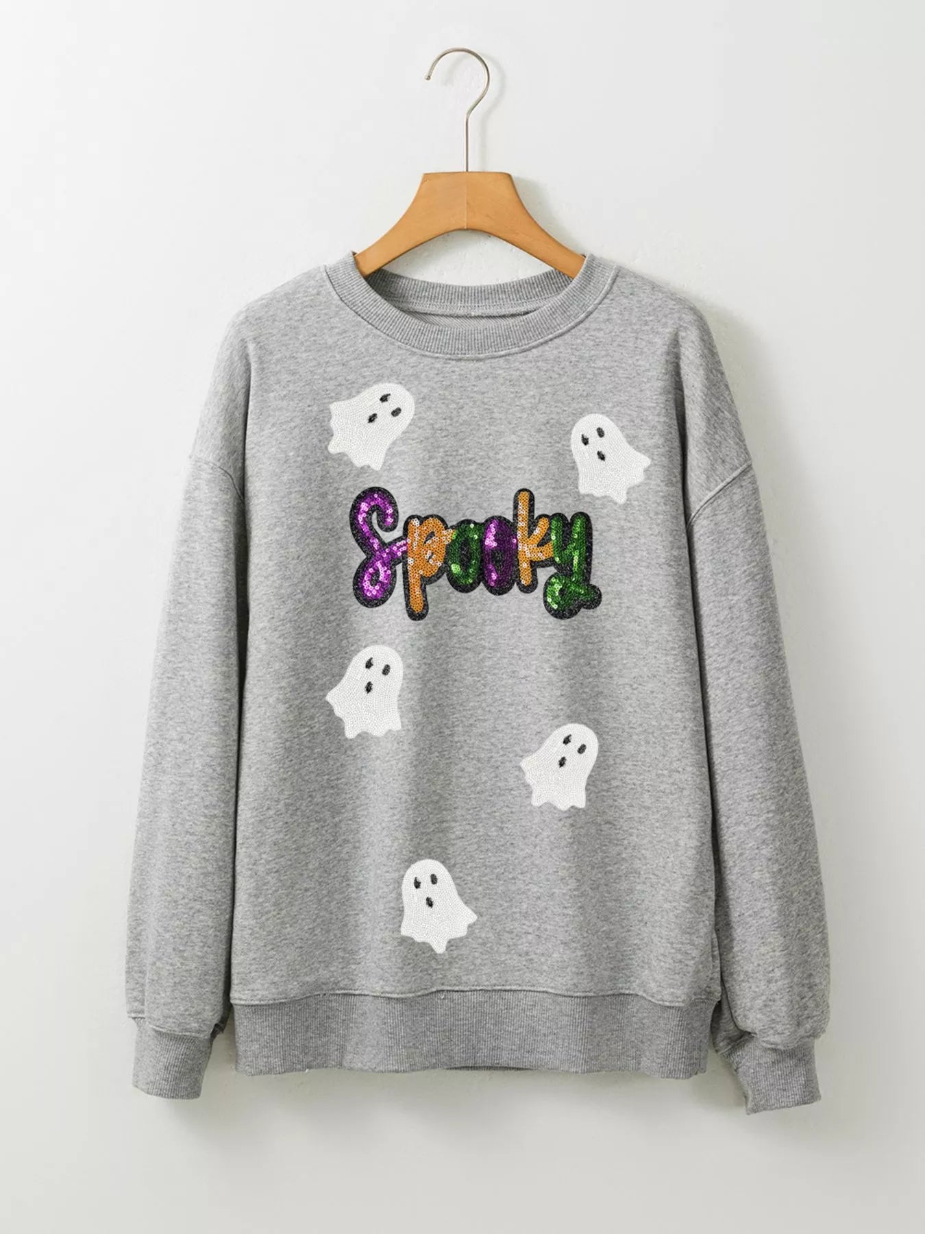 Halloween Women's Sweatshirt Spooky Ghost Sequin Gray Pullover 422d47f0-ebb0-4473-a5a0-7b8470c00dc3-Max-Origin Trendsi