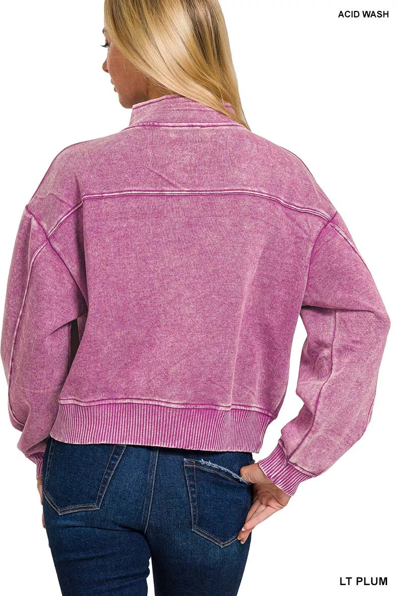Zenana Womens Fleece Sweatshirt Light Plum Acid Wash Half Zip Top 42457ed9-efce-4942-ba46-d8dc91a83274-Max-Origin Trendsi