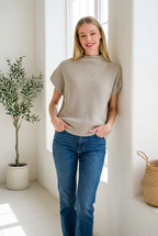 Zenana Women's Mocha Short-Sleeve Mock Neck Sweater