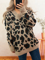 Women's Sweater Leopard Cozy V-Neck Drop Shoulder Long Sleeve 427d493640e84c1abc2f416b0e453795-Max-Origin Trendsi