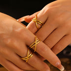 18K Gold-Plated Ring Crisscross Design Titanium steel Gold 427de77c-ed14-446a-8190-662fcaed1094-Max Trendsi