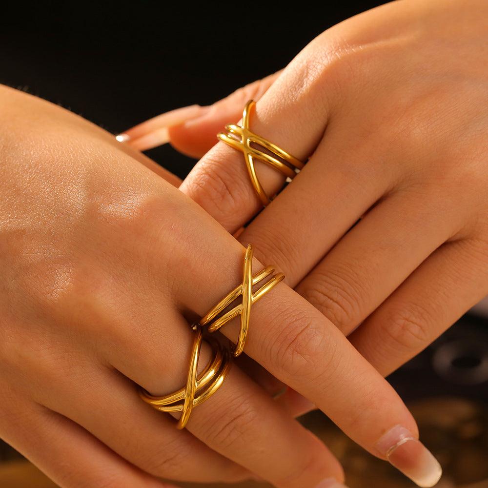 18K Gold-Plated Ring Crisscross Design Titanium steel Gold 427de77c-ed14-446a-8190-662fcaed1094-Max Trendsi