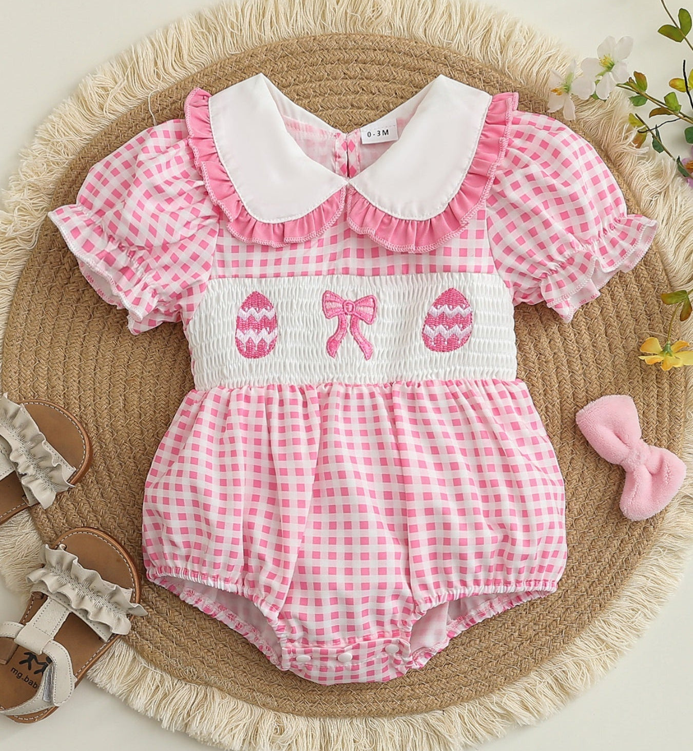 Children's Embroidered Gingham One-Piece