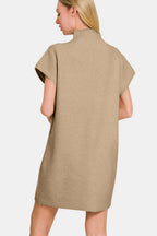 Zenana Sweater Mini Dress Knit Short Sleeve Camel High Neck Patch Pocket 42893a5f-9318-479f-b30b-5c35771dc54e-Max Trendsi
