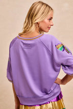 BiBi Womens Blouse Lavender Sequin Patched Ribbon Mardi Gras Theme Top 428feb4968cd4a4f94dfa4bb7867c115-Max-Origin Trendsi