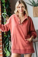 Sweatshirt US First Love Grommet Split Neck Kangaroo Pocket Marsala 42948df0-f7a8-44a5-8a1f-86c89d19560b-Max Trendsi
