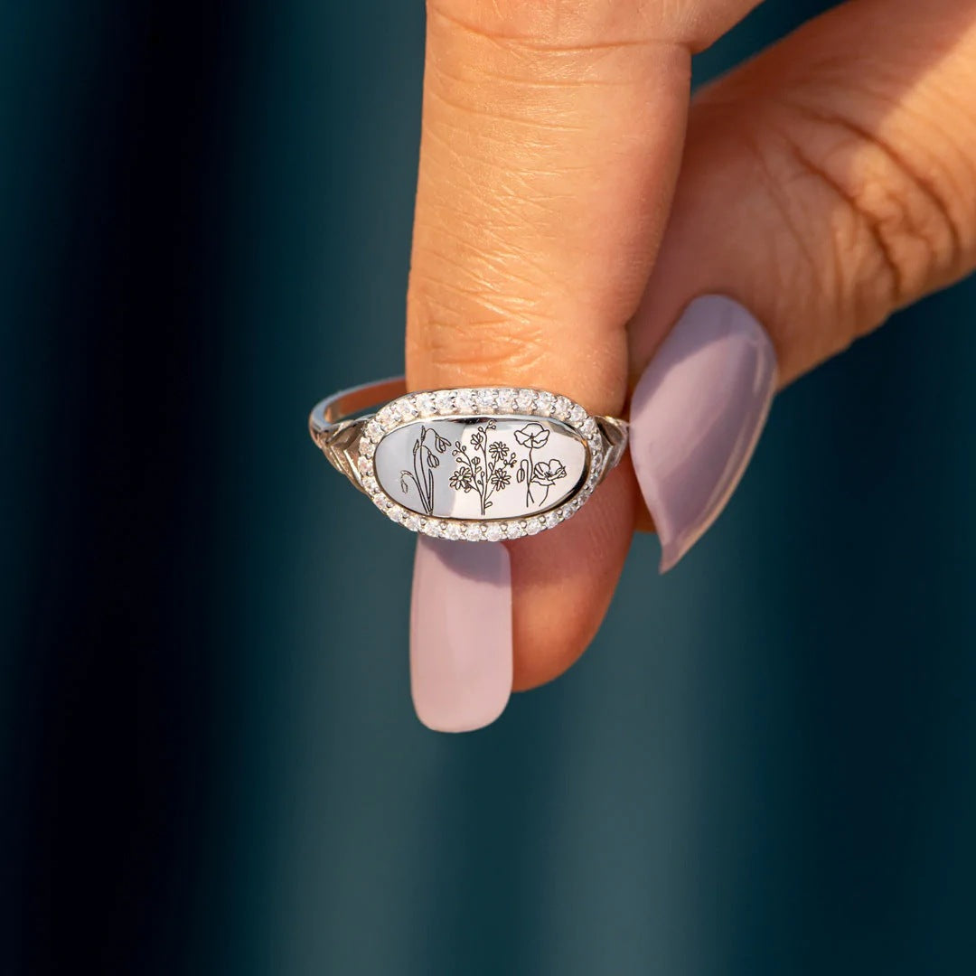 Zircon Ring Flower Epoxy Gum Oil Inlaid 925 sterling silver Jewelry 42a87725-3229-44be-85d7-266c07e68e37-Max Trendsi