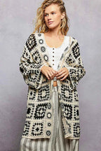 POL Crochet Cardigan Black Multi Longline Open Front with Granny Square Pattern BLACK MULTI One Size 42ad4e15-8bfa-45f9-a18a-1b6b48835370-Max-Origin Trendsi