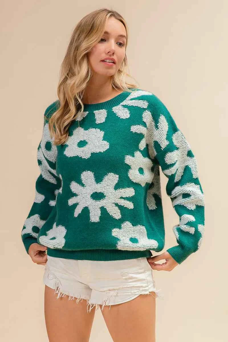 BiBi Flower Pattern Long Sleeves Sweater Top