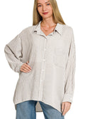 Woven Stripe Button Down Shirt Women’s Casual Button-Front Blouse S-L