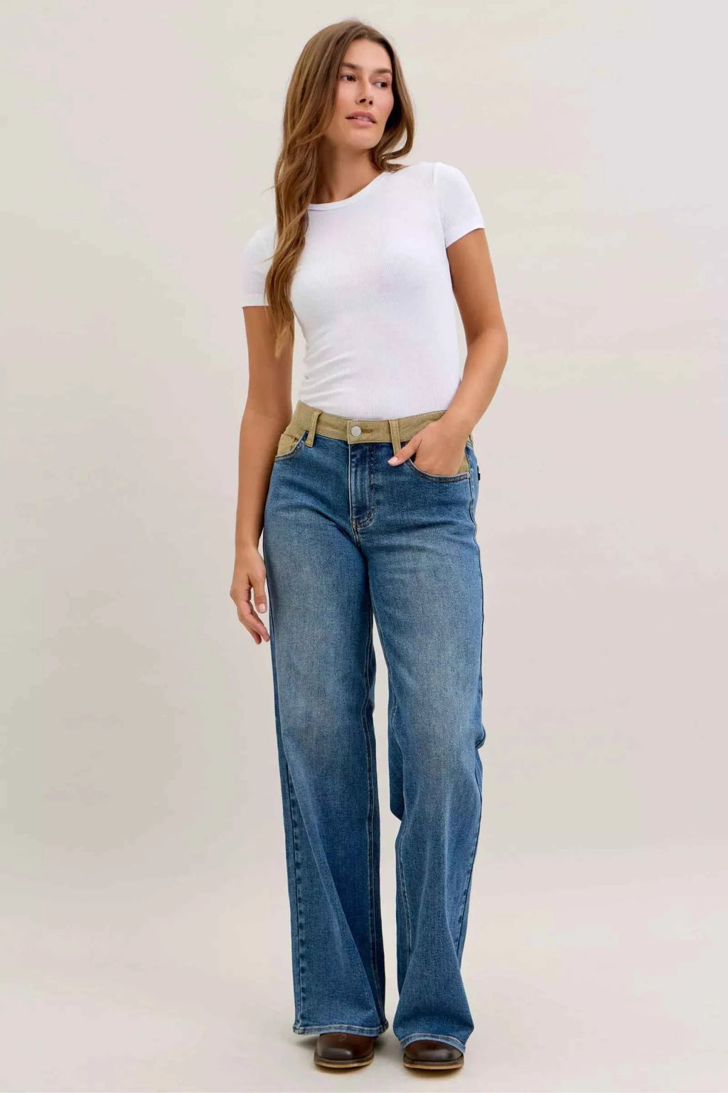 Judy Blue Straight Jeans MR Column with Corduroy Waist Medium Wash 42c569b5-17c3-46c6-a340-15991fe3d8c5-Max-Origin Trendsi