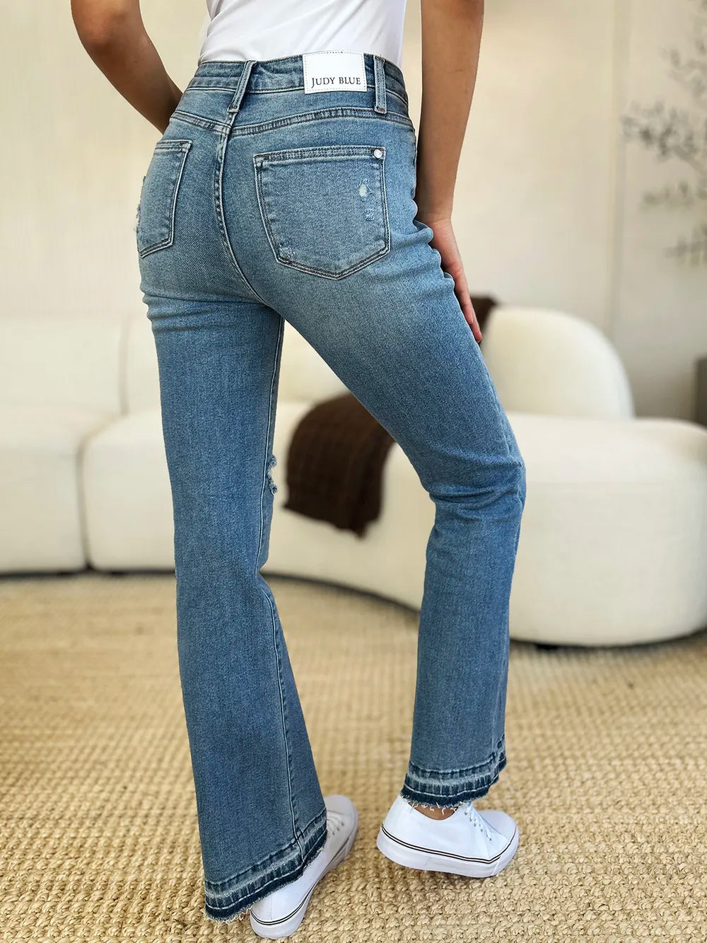 Judy Blue Distressed Jeans Medium Wash Mid Rise Destroyed Hem Denim 42da2f72-5de3-455f-83b1-62f4e9dd3f67-Max Trendsi