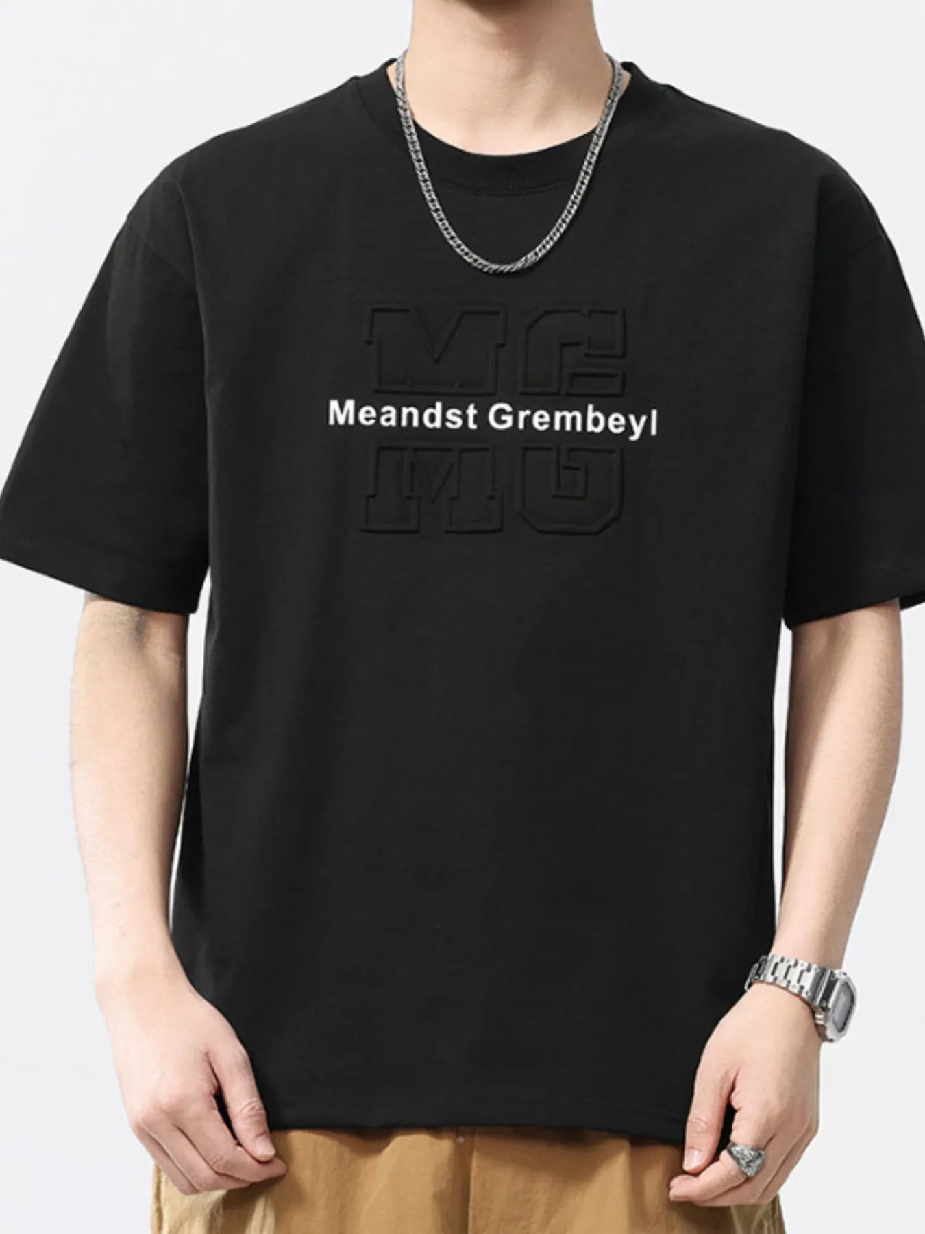 Men's Casual T-Shirt Round Neck Oversized Short Sleeve Top Plus Sizes Black