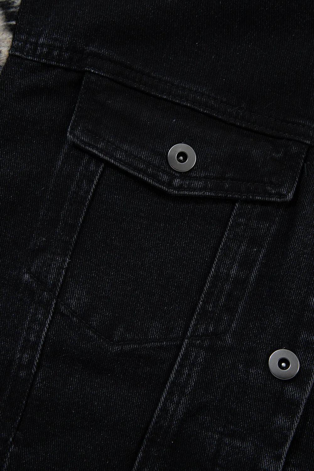 Denim Jacket Hooded Raw Hem Button Up with Knit Plaid Sleeves 42e81b48-0ab1-4083-95ee-22b07197ffa6-Max Trendsi