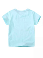 Boy's T-Shirt Cotton Children's Aqua Blue Dinosaur Graphic Print Short Sleeve Top 42e9c941d44549f6b939d2182fac2397-Max-Origin Trendsi