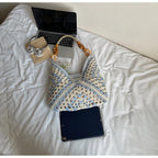 Women's Beach Crochet Shoulder Bag Medium Wave Knit Woven Blue Handbag