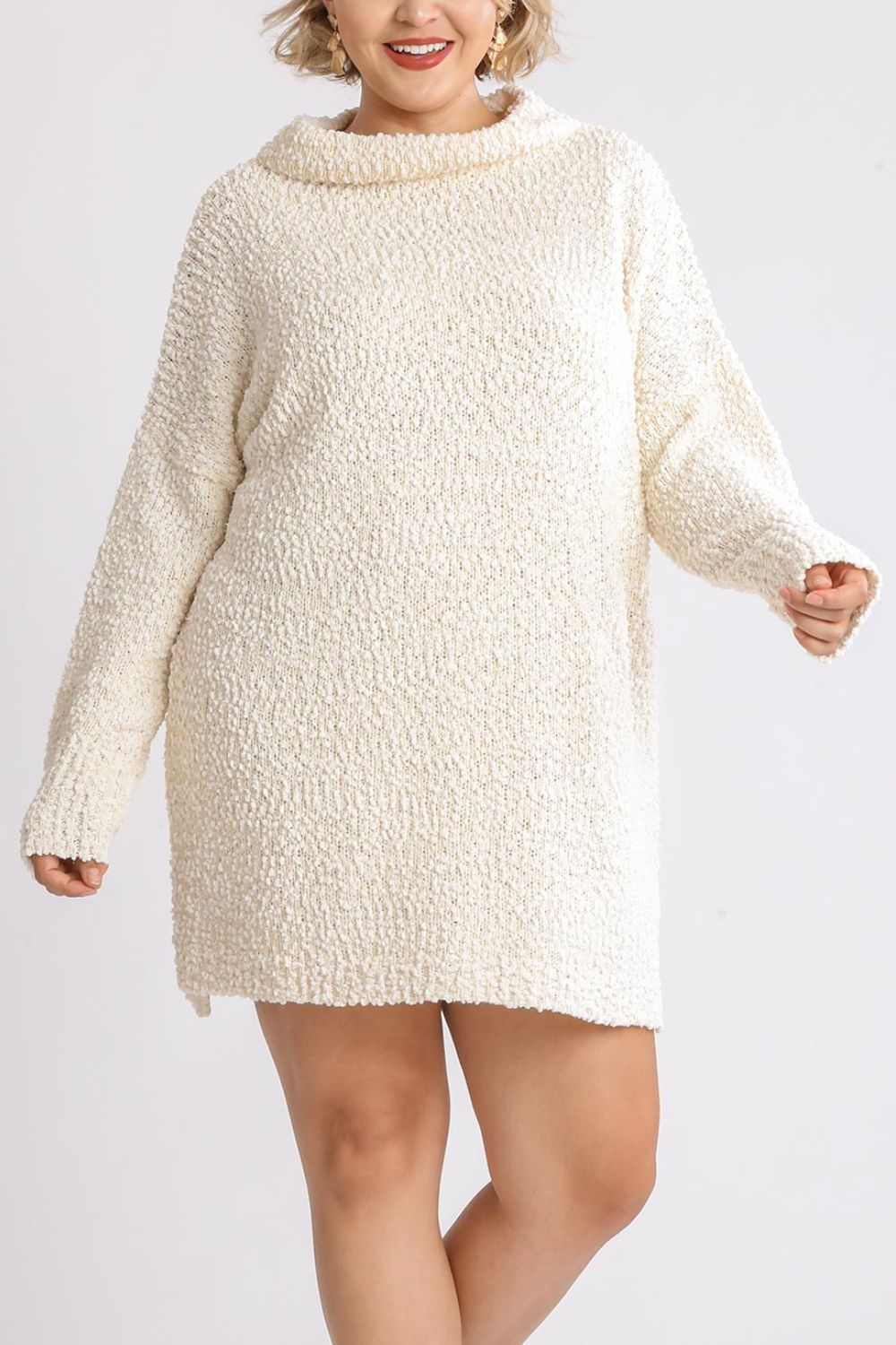 Umgee Sweater Dress Mini Boucle Knit Long Sleeve High Low Side Slit 43167db0-4510-42c0-8408-c7276a06a81e-Max Trendsi