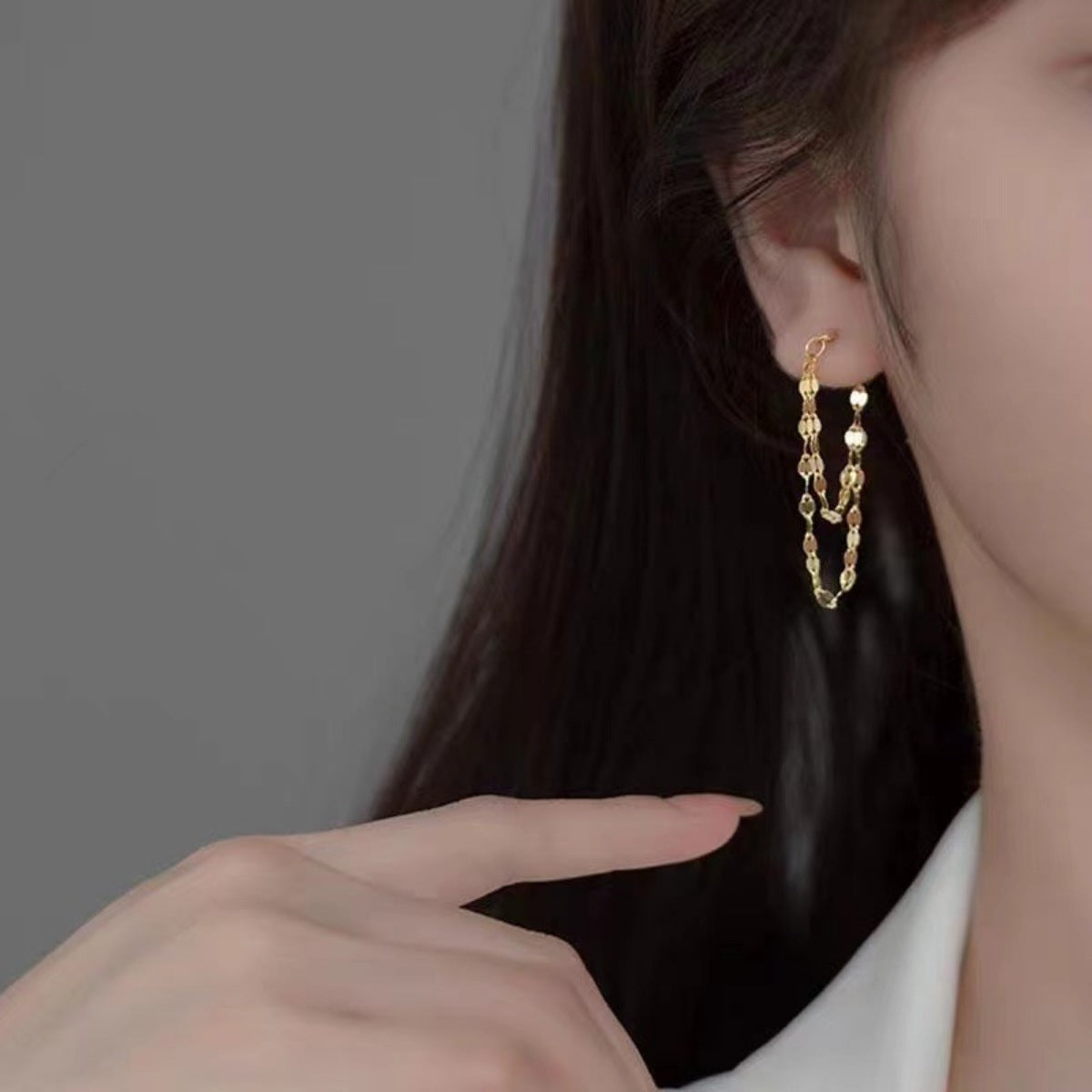 18K Gold-Plated Chain Earrings with 925 Sterling Silver - 1 Pair