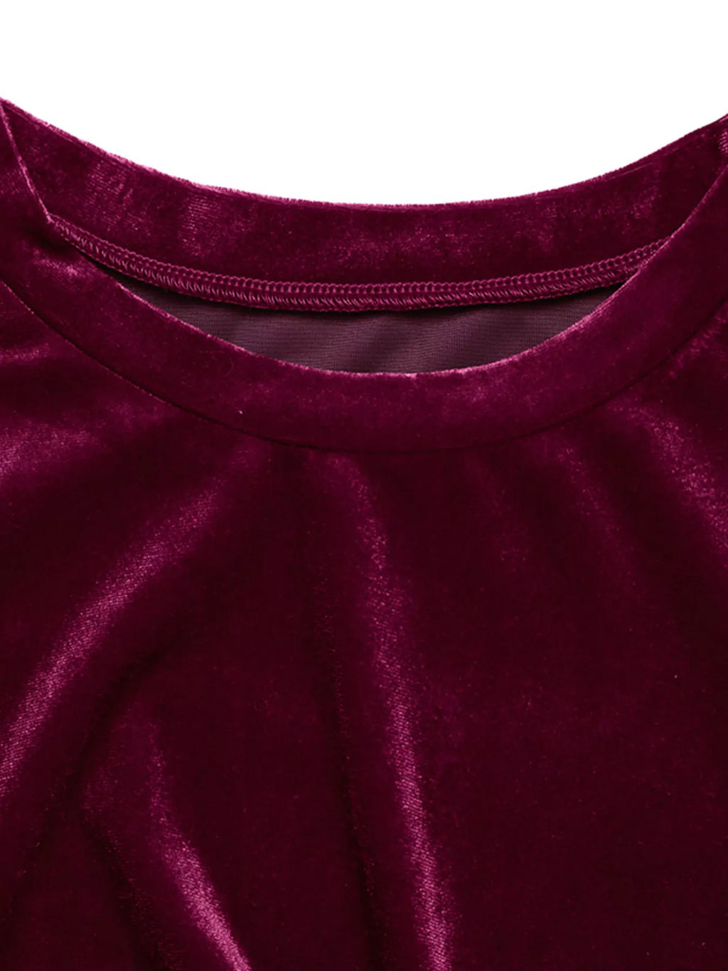 Velvet Midi Dress Burgundy Slit Round Neck Long Sleeve with Side Tie Detail 432b7324f8fd4a3b8333fea5e57be734-Max-Origin Trendsi