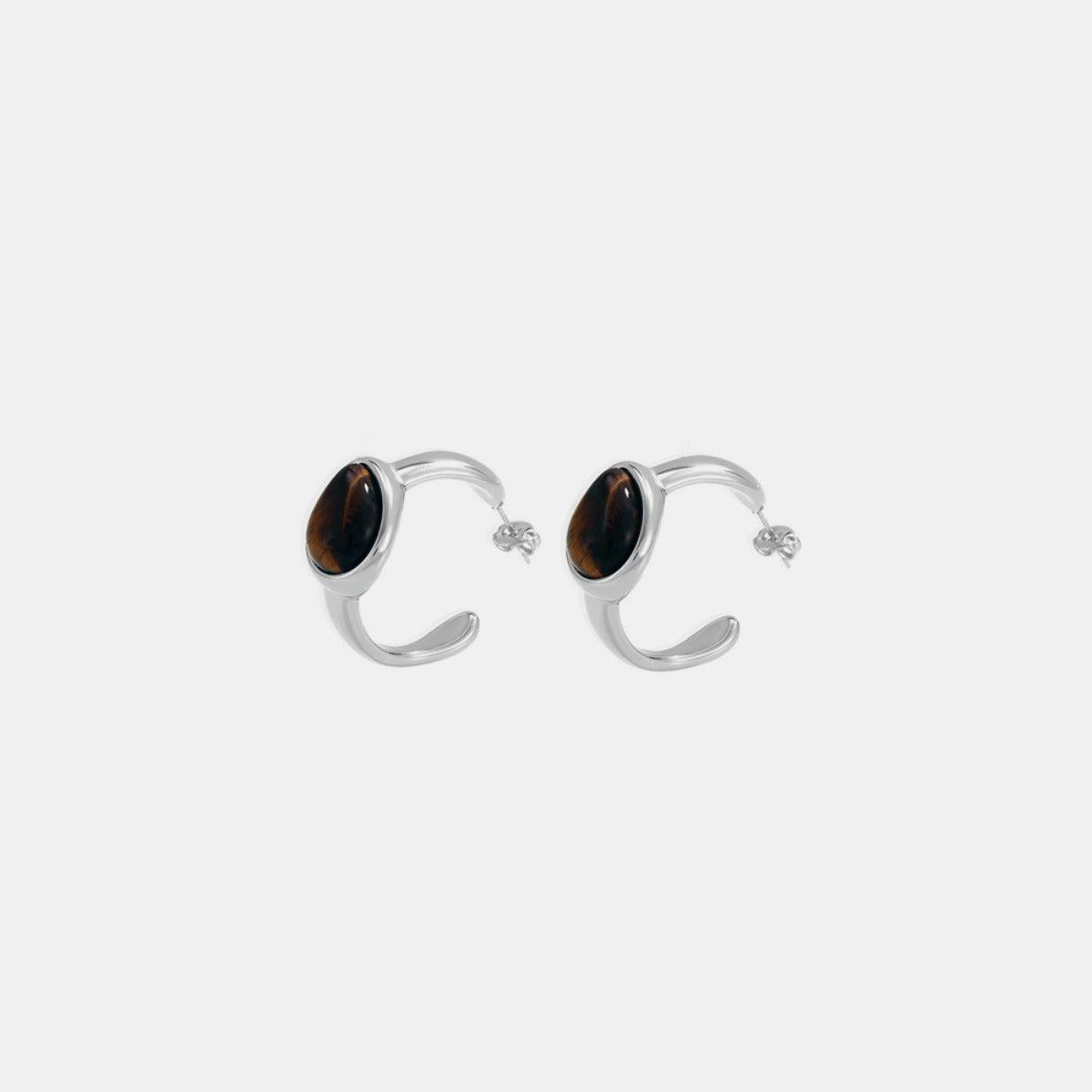 Stainless Steel C-Hoop Earrings Natural Tiger's Eye