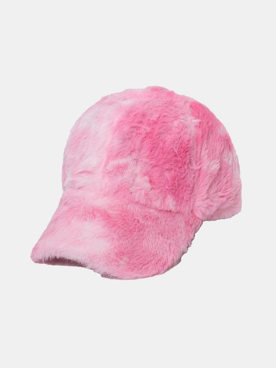 Fuzzy Baseball Cap Leopard Soft Acrylic Fuchsia Pink One Size