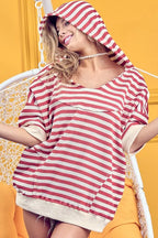 BiBi Hoodie Stripe Fleece Notch Neck Short Sleeve 434bfa68-3c7f-445d-86c8-0faddb8d66ec-Max-Origin Trendsi