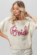 BiBi Metallic Letter Short Puff Sleeve Hairy Sweater 4359f769c1fe4ae4bf3e7f2ec4644acf-Max-Origin Trendsi
