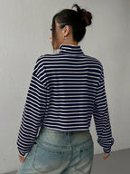 Striped Women Cropped T-Shirt Turtleneck Long Sleeve Black Casual Tops 43a0d678-1582-49d4-a8f9-5115b797e9dc-Max Trendsi