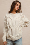 BiBi Sweater Ivory Faux Fur Detailed Pointelle Cable Knit Top IVORY 43a796f83c354b91b1560b6eb60597bc-Max-Origin Trendsi