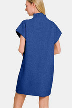 Zenana Sweater Mini Dress Short Sleeve Navy Blue Knit Front Pocketed 43b40a0e-e546-45d6-9e5f-07d29494d58c-Max Trendsi