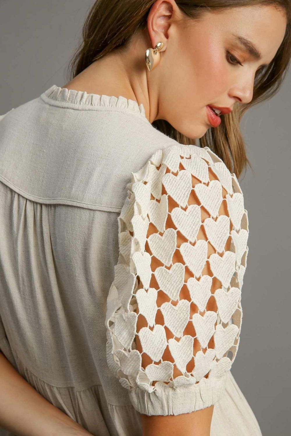 Umgee Linen Mini Dress Ruffled Hem Heart Lace Short Sleeve Tie Neck 43c2b2b3-66df-48a0-8b92-21f26aa96b6e-Max Trendsi