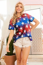 BiBi Sequin Top American Theme Star Pattern Short Sleeve T-shirt 43d48104cade456588484b4d30b7423d-Max-Origin Trendsi